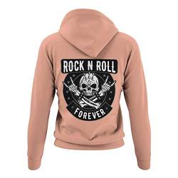 Rocker Damen Pullover mit Kapuze Rock n Roll Forever - Biker Kapuzenpullover Hoodie Frauen Mädchen für Rock Fans Heavy Metal Pommesgabel Regular Fit Baumwolle Schwarz Rose XS-3XL (Soft Rose, S) von knut Fashion & Streetwear