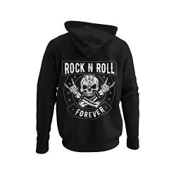 Rocker Männer Pullover mit Kapuze Rock n Roll Forever - Biker Kapuzenpullover Hoodie Herren für Death Rock Fans Heavy Metal Sweatshirt Gothic Regular Fit Baumwolle Schwarz S-5XL (XL) von knut Fashion & Streetwear