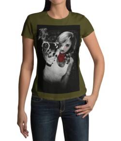 Rockiges Frauen T-Shirt Bedruckt mit Motiv Tattoo Girl Damen Shirt Ladyfit Tshirt Grunge Design mit coolen Aufdruck Gr. S-3XL von knut Fashion & Streetwear