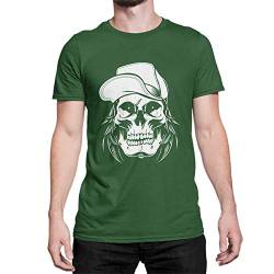 Skater T-Shirt Lässiges Skater Herren T-Shirt Totenkopf Schädel Skateboard Tshirt Kurzarm Skull Oberteil für Männer Vintage aus Baumwolle Regular Fit Schwarz Grau XS-XXXXXL (Bottle Green, L) von knut Fashion & Streetwear