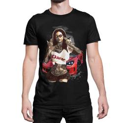 Statement Herren Tshirt Aufdruck Honey Inked Girl Männer Oberteil Kurzarm Tattoo Böses Mädchen La Familia Pin Up Print Shirt Moderne Sommer Kleidung Gr. S-5XL (Schwarz, L, l) von knut Fashion & Streetwear