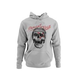 Stylisch modernes Herren Hoodie mit Druck -Straight Edge- Männer Kapuzenpullover Oberteil mit Totenkopf Skull Band Merch Rock N Roll Rockstar Bekleidung in den Gr. S - 5XL (XL, Heather Grey) von knut Fashion & Streetwear