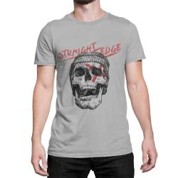 Stylisch modernes Herren T-Shirt mit Druck -Straight Edge- Männer Tshirt Oberteil mit Totenkopf Skull Band Merch Rock N Roll Rockstar Bekleidung in den Gr. S - 5XL (4XL, Heather Grey) von knut Fashion & Streetwear