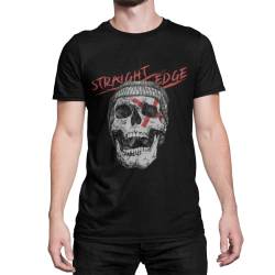Stylisch modernes Herren T-Shirt mit Druck -Straight Edge- Männer Tshirt Oberteil mit Totenkopf Skull Band Merch Rock N Roll Rockstar Bekleidung in den Gr. S - 5XL (L, Schwarz) von knut Fashion & Streetwear