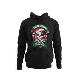 Stylische Weihnachtshoodie Herren mit Weihnachtsmotiv für Männer zu Weihnachten Hoodie Kapuzenpullover mit Spruch Christmas Brotherhood Regular Fit Schwarz Gr. XS - XXXXXL von knut Fashion & Streetwear