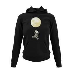 Weicher Damen Hoodie mit Astronaut Mond Luftballon Aufdruck Frauen Kapuzenpullovert modernes Oberteil mit Planeten Motiv taillierter Hoody in Schwarz oder Pink Gr. XS-XXXL… (L, Schwarz) von knut Fashion & Streetwear