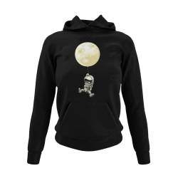 Weicher Damen Hoodie mit Astronaut Mond Luftballon Aufdruck Frauen Kapuzenpullovert modernes Oberteil mit Planeten Motiv taillierter Hoody in Schwarz oder Pink Gr. XS-XXXL… (M, Schwarz) von knut Fashion & Streetwear