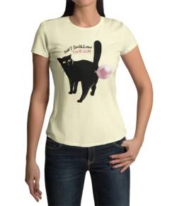 Witzige Geschenkidee für Frauen Katze Schwarzer Kater Motiv -Bubble Cat- Damen T-Shirt mit lustigen Spruch Obeteil Kätzchen für Katzenmama Regular Fit kurz Arm in Gr. XS-3XL (L, Anis Flower) von knut Fashion & Streetwear