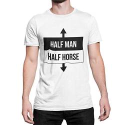 Witziges Statement Herren T-Shirt Half Men Half Horse Tshirt Kurzarm Oberteil für Männer Funshirt aus Baumwolle Regular Fit Schwarz Weiß S-XXXXXL… (Weiß Druck Schwarz, L) von knut Fashion & Streetwear