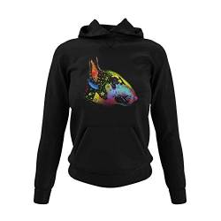 knut Fashion & Streetwear Damen Hoodie Kapuzensweatshirt Motiv Bullterrier Frauen Kapuzenpullover Sweatshirt für echte Miniatur Bullterrier Fans Schwarz Soft Rose Weiß und Gr. XS-3XL (Schwarz, XXL) von knut Fashion & Streetwear