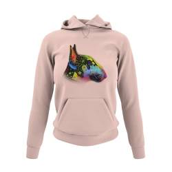 knut Fashion & Streetwear Damen Hoodie Kapuzensweatshirt Motiv Bullterrier Frauen Kapuzenpullover Sweatshirt für echte Miniatur Bullterrier Fans Schwarz Soft Rose Weiß und Gr. XS-3XL (Soft Rose, M) von knut Fashion & Streetwear