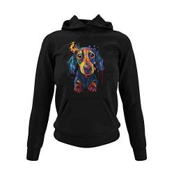 knut Fashion & Streetwear Damen Hoodie Kapuzensweatshirt Motiv Dackel Frauen Kapuzenpullover Sweatshirt für echte Teckel Fans Schwarz Soft Rose und Gr. XS-3XL (Schwarz, M) von knut Fashion & Streetwear