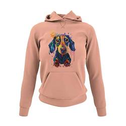 knut Fashion & Streetwear Damen Hoodie Kapuzensweatshirt Motiv Dackel Frauen Kapuzenpullover Sweatshirt für echte Teckel Fans Schwarz Soft Rose und Gr. XS-3XL (Soft Rose, L) von knut Fashion & Streetwear