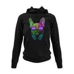 knut Fashion & Streetwear Französisch Bulldog mit Kopfhörer Damen Hoodie Kapuzen Oberteil für Frauen mit Bully Kapuzenpullover super kuschlig Regular Fit Gr. XS-XXXL von knut Fashion & Streetwear