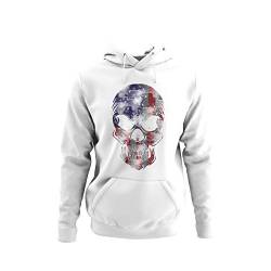 knut Fashion & Streetwear Herren Hoodie Motiv Skull USA Flag Männer Kapuzen-Pullover Totenkopf Schädel Regular Fit in Schwarz oder Weiß Gr. XS-5XL (Weiß, XL) von knut Fashion & Streetwear