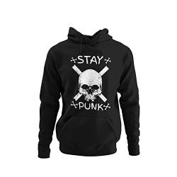 knut Fashion & Streetwear Herren Kapuzenpullover mit Aufdruck Stay Punk Männer Hoodie Sprüche Totenkopf in Schwarz Gr. S-5XL (L) von knut Fashion & Streetwear