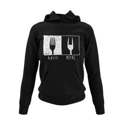 knut Fashion & Streetwear Pommesgabel Hoodie für Frauen Motiv Metal Plastic Sweater mit Kapuze für Damen in Schwarz Black & 8 Gr. S-3XL (Schwarz, L) von knut Fashion & Streetwear