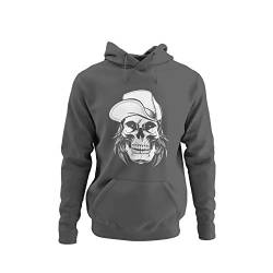 knut Fashion & Streetwear Skater Hoodie Totenkopf Kapuzenpullover Unisex für Männer Motiv Skull Wearing Hat Herren Kapuzensweatshirt Gr. S-5XL (Asphalt Grau, XXL) von knut Fashion & Streetwear