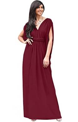 KOH KOH Damen Maxikleid mit V-Ausschnitt, sexy, griechisch, fließend, ärmellos, Dunkelrot, 3X-Groß von koh koh