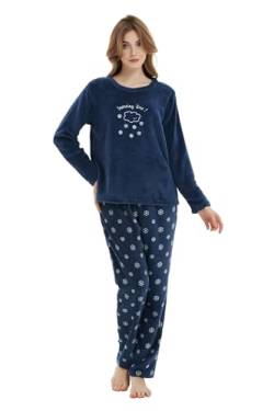 kolipajam Damen Winter 2023 Flauschiger Fleece-Pyjama mit Langen Ärmeln - 2-teiliges Set mit Top und Langen Hosen, Loungewear von kolipajam