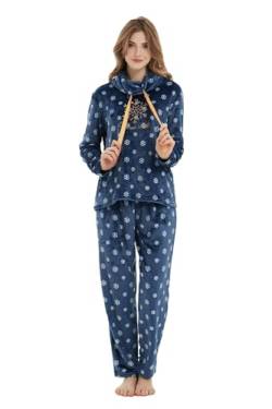 kolipajam Damen Winter 2023 Flauschiger Fleece-Pyjama mit Langen Ärmeln - 2-teiliges Set mit Top und Langen Hosen, Loungewear von kolipajam