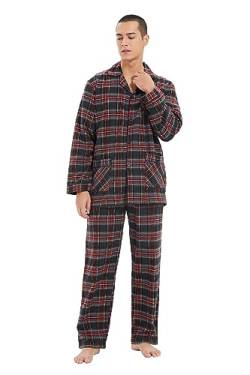 kolipajam Herren 100% Baumwoll-Flanell-Schlafanzug-Set in kariertem Garn gefärbt - Gemütliche Schlafanzughose mit Taschen und Kordelzug an der Taille, Winter-Pyjama für Herren von kolipajam