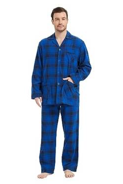 kolipajam Herren 100% Baumwoll-Flanell-Schlafanzug-Set in kariertem Garn gefärbt - Gemütliche Schlafanzughose mit Taschen und Kordelzug an der Taille, Winter-Pyjama für Herren von kolipajam