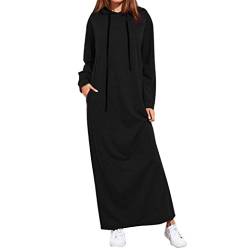 Kleid Damen Kolylong® Frauen Elegant Pullover Kleid mit Kapuze Einfarbig Hoodie Sweatshirt Lange Warm Mantel Beiläufig Sportkleid Partykleid Abendkleid Bluse Langarm Shirt Tops (L, Schwarz) von koly-clothes