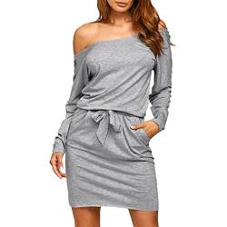 Kleid Damen Kolylong®Frauen Reizvoller Aus Schulter Kleid Herbst Elegant Langarm Kleid Cocktail Partykleid Minikleid Abendkleid Bluse (M, Grau) von koly-clothes