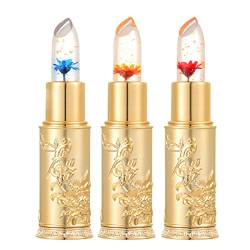 3 Stück Crystal Jelly Flower Lippenstift, Feuchtigkeitsspendender Lippenstift, Nährender Langanhaltender Lipstick Temperatur Farbwechsel Lippenbalsam, Nahrhafter Feuchtigkeitscreme-Lippenstift von komsoup
