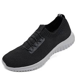 konhill Damen Sneaker Atmungsaktive Walkingschuhe - Slip On Weiche Bequeme Turnschuhe Leichtgewicht Sportschuhe EU 44 Schwarz/Grau von konhill