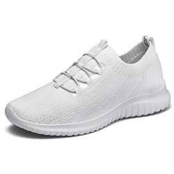 konhill Damen Sneaker Atmungsaktive Walkingschuhe - Slip On Weiche Bequeme Turnschuhe Leichtgewicht Sportschuhe EU 45 Weiß von konhill