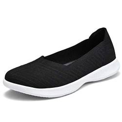 konhill Damen Sneaker Flache Schuhe - Slip On Go Walk Freizeitschuhe Atmungsaktiv Leicht Geschlossene Ballerinas Mesh Loafer EU 42 Schwarz von konhill