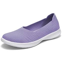 konhill Damen Sneaker Flache Schuhe - Slip On Go Walk Freizeitschuhe Atmungsaktiv Leicht Geschlossene Ballerinas Mesh Loafer EU 42 Violett von konhill