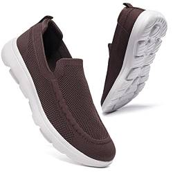 konhill Herren Sneakers Slip-on Schuhe - Leichtgewicht Atmungsaktive Mesh Freizeitschuhe Bequemes Gym Sport Tennisschuhe Weiche Turnschuhe EU 40 Braun von konhill