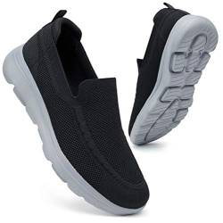 konhill Herren Sneakers Slip-on Schuhe - Leichtgewicht Atmungsaktive Mesh Freizeitschuhe Bequemes Gym Sport Tennisschuhe Weiche Turnschuhe EU 46 Schwarz/Grau von konhill