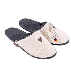 kontor28® - nachhaltige & kuschelige TEDDY Pantoffeln/Slipper, rutschfeste Sohle & Schaft aus 100% Baumwolle + Upcycling rPET Filz, warme & ökologische Hausschuhe Herren&Damen, Made in Germany - M von kontor28