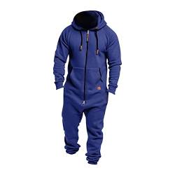 Frottee Overall Herren Herbst Winter Casual Hoodie Print Zipper Print Jumpsuit Jumpsuit Für Herren Kurz (Blue, L) von koperras