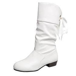 koperras Damen Schuhe Billig, einfarbig, plissiert, Fliege, Dicker Absatz, mittelgroße Stiefel Plateau Damen (White, 40) von koperras