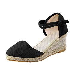 koperras Damenschuhe Stiefeletten Sommer Mode vielseitige geflochtene Schnalle atmungsaktive Keil-Sandalen Schuhe 80 Damen (Black, 37) von koperras