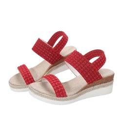 koperras Schuhe Damen Gr. 39 Schnalle flache römische Schuhe Sommermode Damen Sandalen Schuhe Mit Absatz Für Damen 44 (Red, 40) von koperras