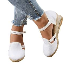 koperras Weiße Schuhe Damen Sneaker Leinen Sandalen Mode Vielseitige Geflochtene Schnalle Atmungsaktive Keilsandalen S Damen Schuhe 41 (White, 42) von koperras