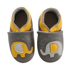 koshine Weiches Leder Krabbelschuhe Baby Schuhe Kinder Lauflernschuhe Hausschuhe 0-3 Jahre (0-6 Monate, Elefant) von koshine