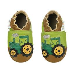 koshine Weiches Leder Krabbelschuhe Baby Schuhe Kinder Lauflernschuhe Hausschuhe 0-3 Jahre (0-6 Monate, Traktor) von koshine