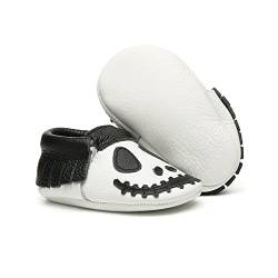koshine Weiches Leder Krabbelschuhe Baby Schuhe Kinder Lauflernschuhe Hausschuhe 0-3 Jahre (12-18 Monate, Halloween Schädel) von koshine