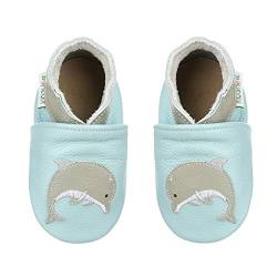koshine Weiches Leder Krabbelschuhe Baby Schuhe Kinder Lauflernschuhe Hausschuhe 0-3 Jahre (6-12 Monate, Delfin) von koshine