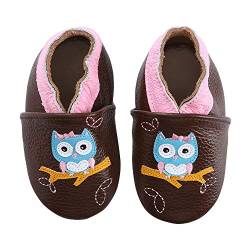 koshine Weiches Leder Krabbelschuhe Baby Schuhe Kinder Lauflernschuhe Hausschuhe 0-3 Jahre (6-12 Monate, Eule) von koshine
