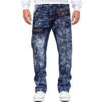 Kosmo Lupo 5-Pocket-Jeans Auffällige Herren Hose BA-KM012 extravagante Bluejeans mit Kunstleder Bereichen von kosmo lupo