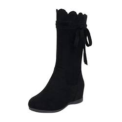 Schuhbeutel Stoff, einfarbig, Flock, Schleife, dekorativer Keilabsatz, hoher seitlicher Reißverschluss, mittelgroße Stiefel Schuhe Ohne Schnürsenkel Damen Warm (Black, 40) von kosopse