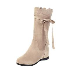 Schuhbeutel Stoff, einfarbig, Flock, Schleife, dekorativer Keilabsatz, hoher seitlicher Reißverschluss, mittelgroße Stiefel Schuhe Ohne Schnürsenkel Damen Warm (Khaki, 37) von kosopse